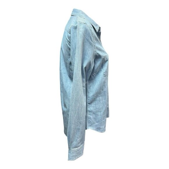 UNTUCKIT Womens Alleanza Button Up Blouse~Size 2~Chambray Blue Long Sleeve NWT - Picture 3 of 10